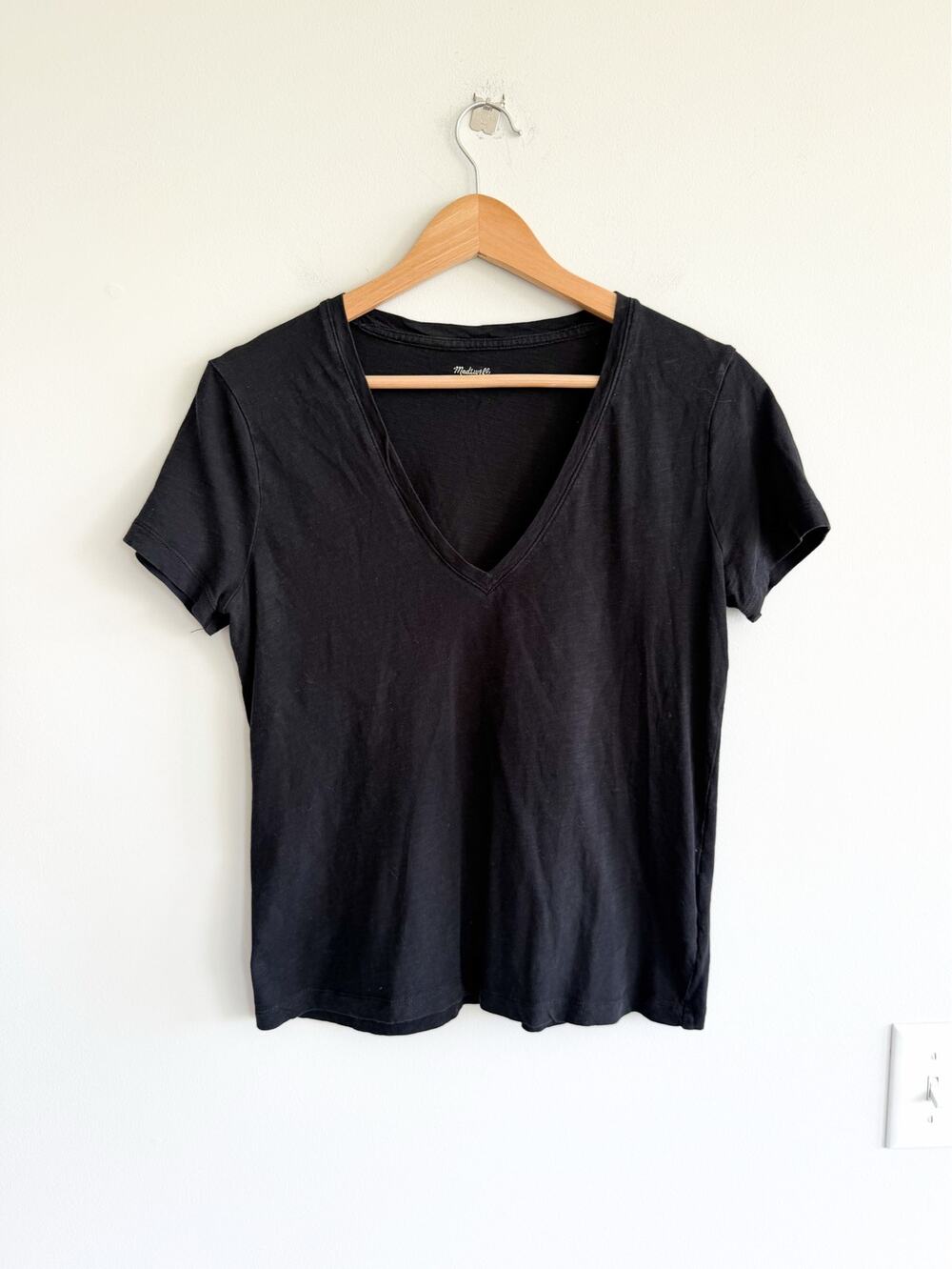 Madewell V-Neck Cropped Pullover Short Sleeve T-Shirt Black S